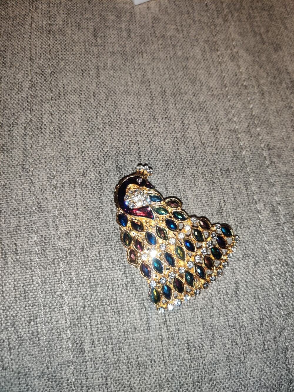 Vintage Multi-Colored Rhinestone Peacock Gold Tone Brooch Beautiful